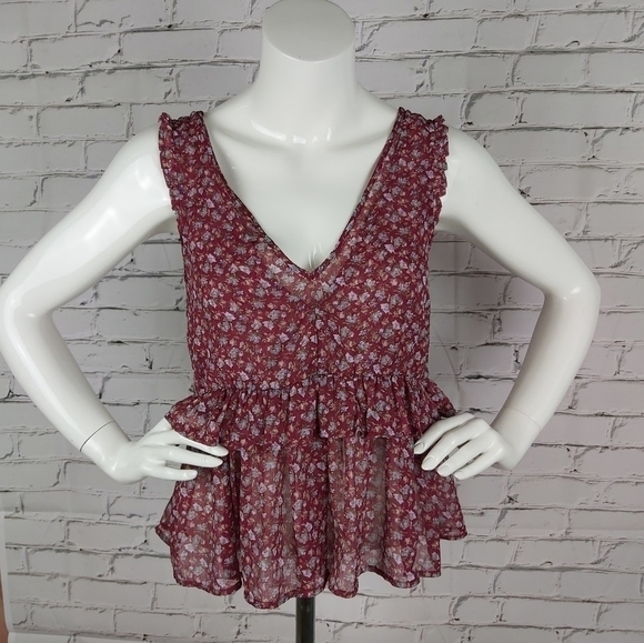 AMERICAN eagle boho floral red tank top - Picture 2 of 11